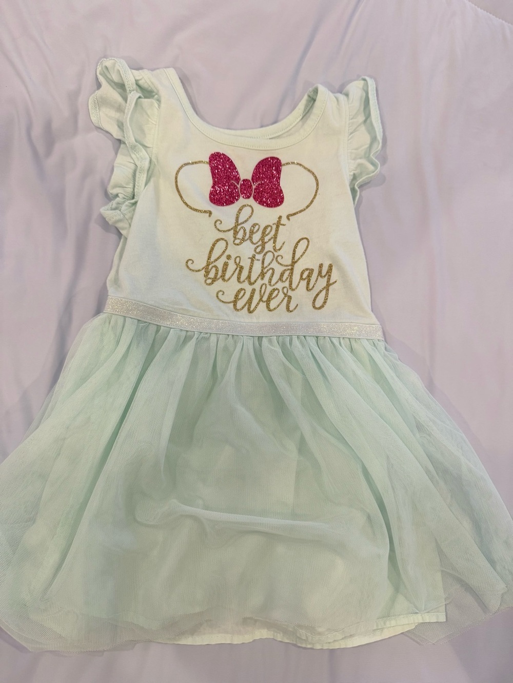 Cat & Jack Mint Disney Minnie Birthday Dress Gold Glitter | Sz 3T